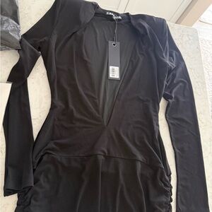 I.AM.GIA Black Plunge Neck Mini Dress